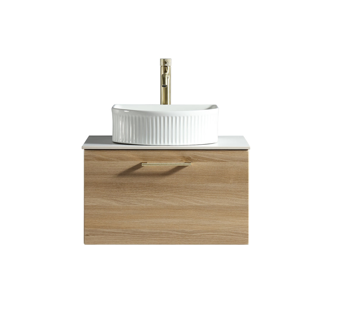 Piatta 600mm Wall Hung Vanity with Sintered Stone Countertop - Country Oak