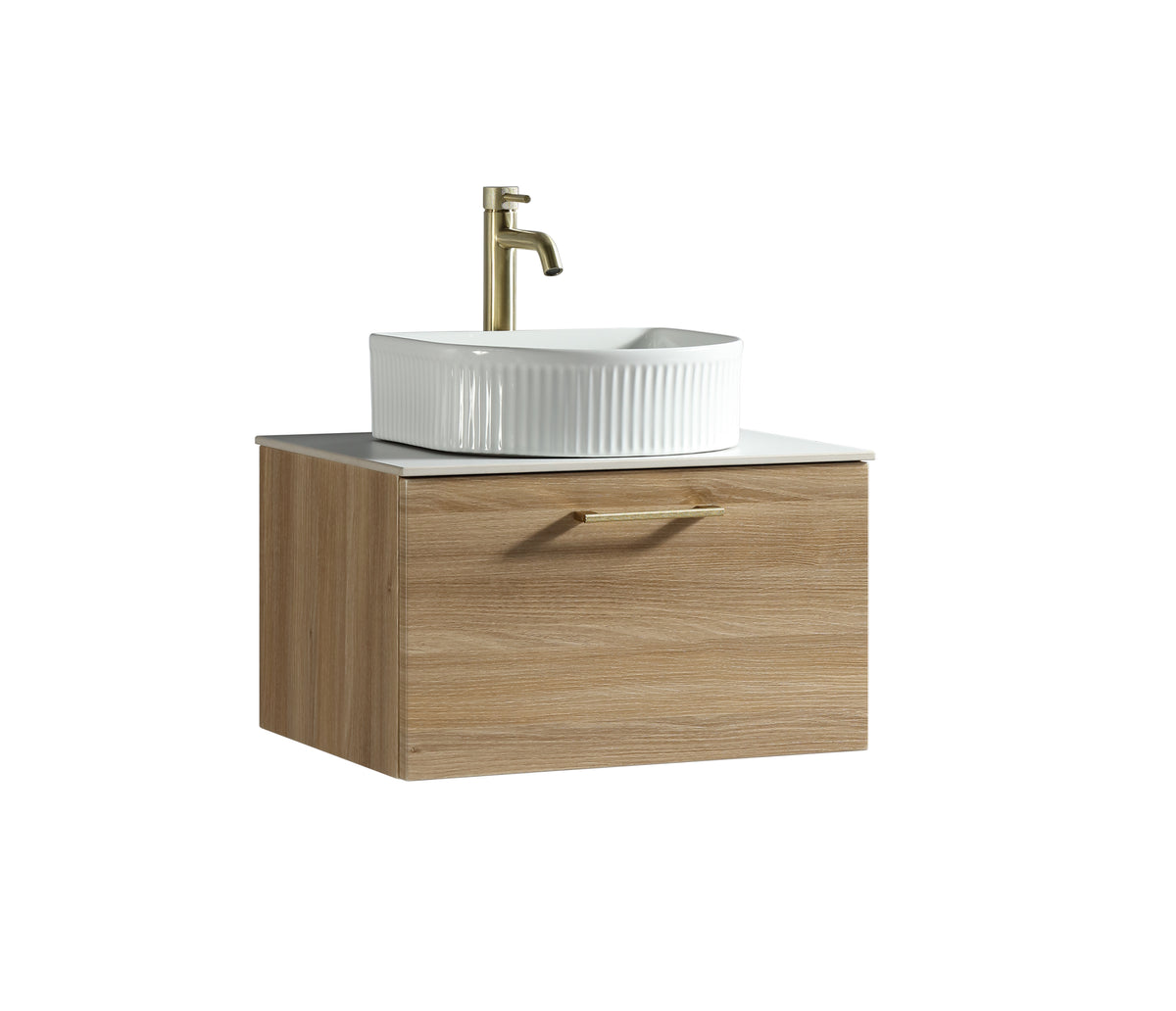 Piatta 600mm Wall Hung Vanity with Sintered Stone Countertop - Country Oak