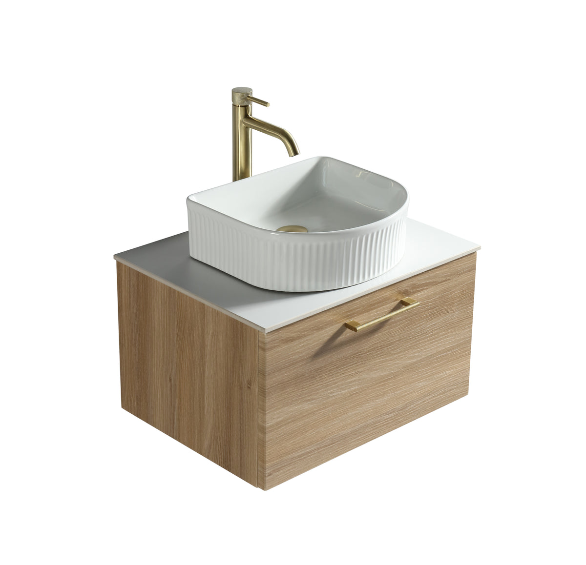 Piatta 600mm Wall Hung Vanity with Sintered Stone Countertop - Country Oak