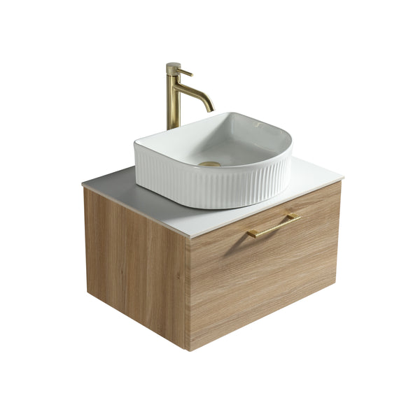 Piatta 600mm Wall Hung Vanity w. Sintered Stone Counter Top - Country Oak