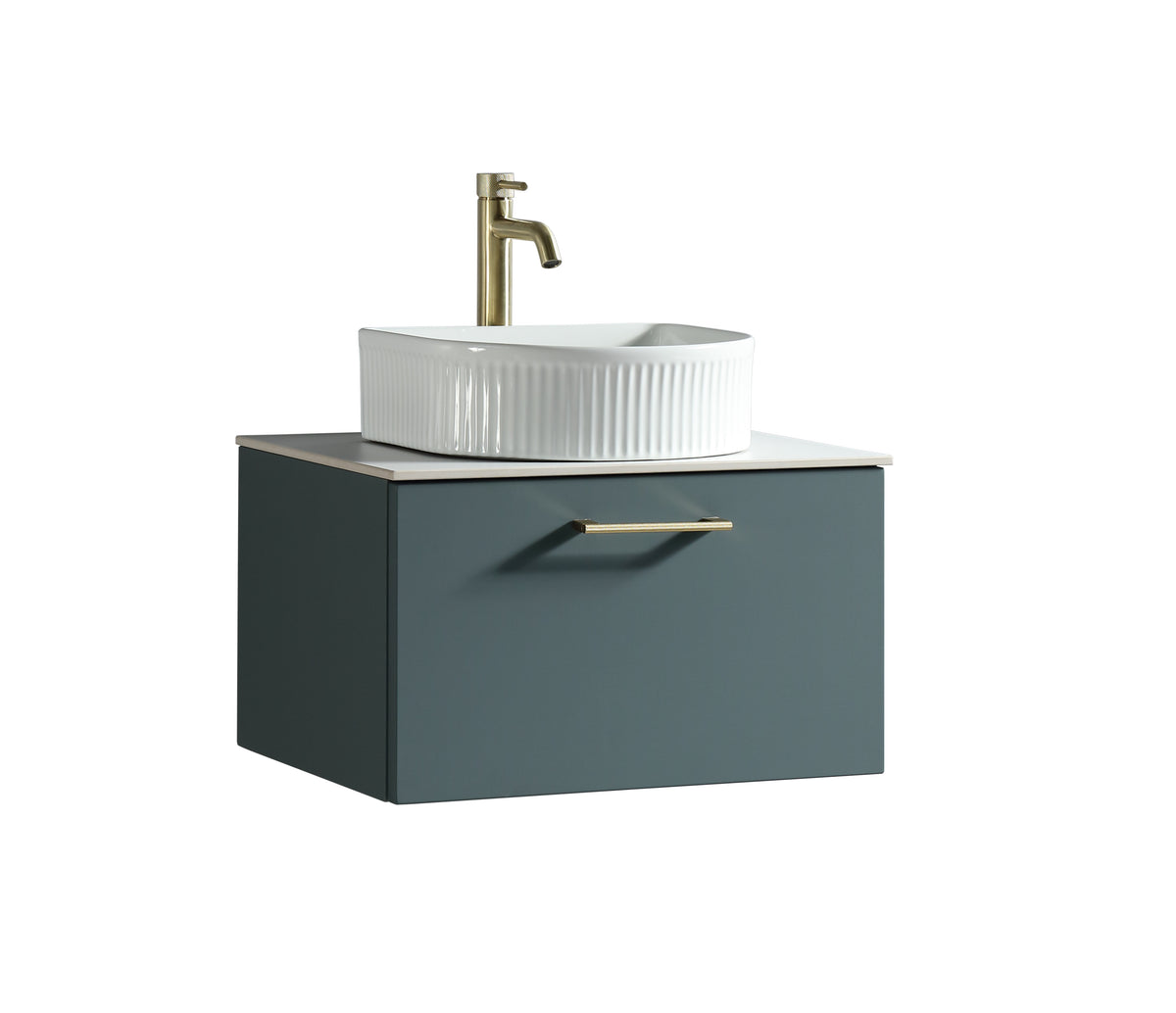 Piatta 600mm Wall Hung Vanity with Sintered Stone Countertop - Smoked Sage