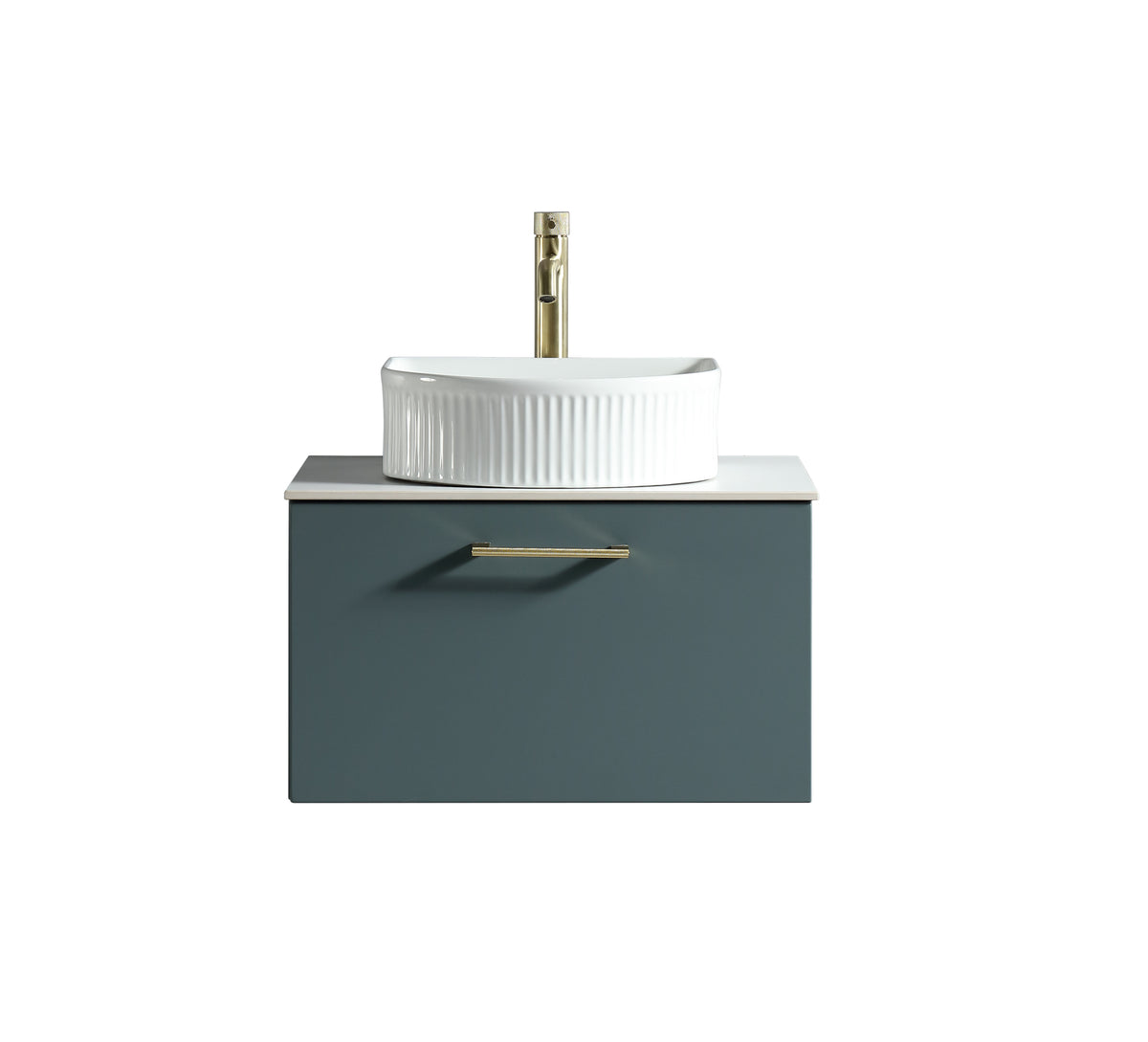 Piatta 600mm Wall Hung Vanity with Sintered Stone Countertop - Smoked Sage