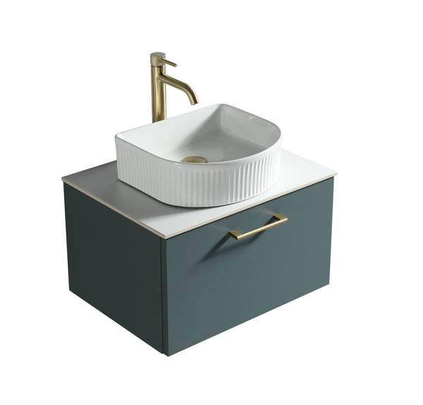 Piatta 600mm Wall Hung Vanity w. Sintered Stone Counter Top - Smoked Sage