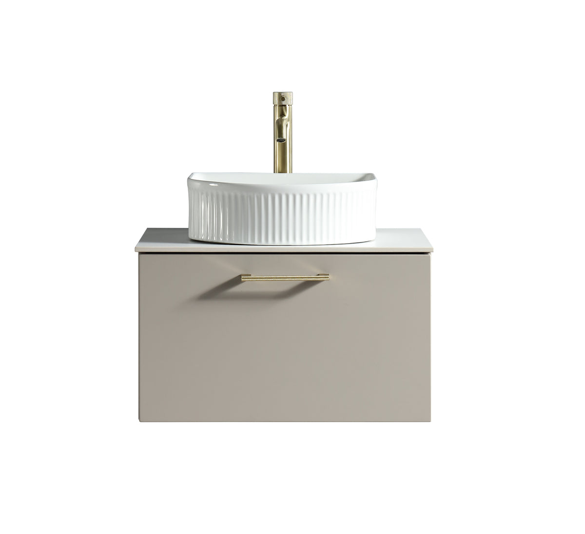 Piatta 600mm Wall Hung Vanity with Sintered Stone Countertop - Soft Coffee