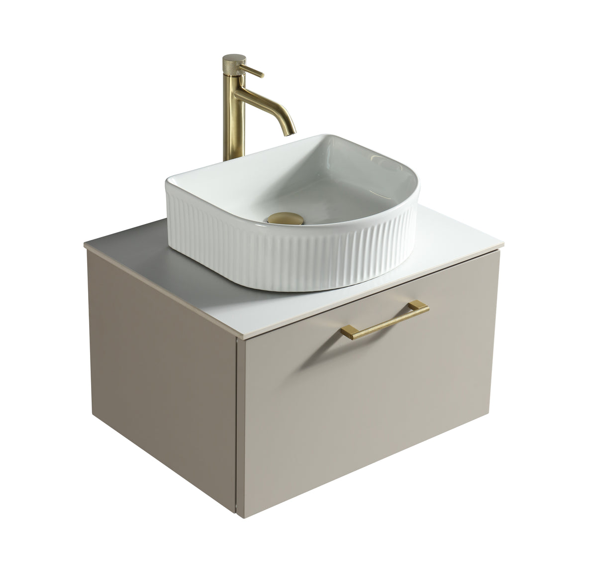 Piatta 600mm Wall Hung Vanity with Sintered Stone Countertop - Soft Coffee
