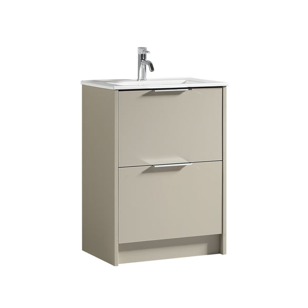 Sora 600mm Two Drawer F/S Vanity & Ceramic Basin - Midday Grey
