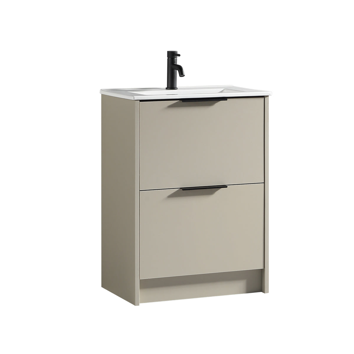 Sora 600mm Two Drawer F/S Vanity & Ceramic Basin - Midday Grey