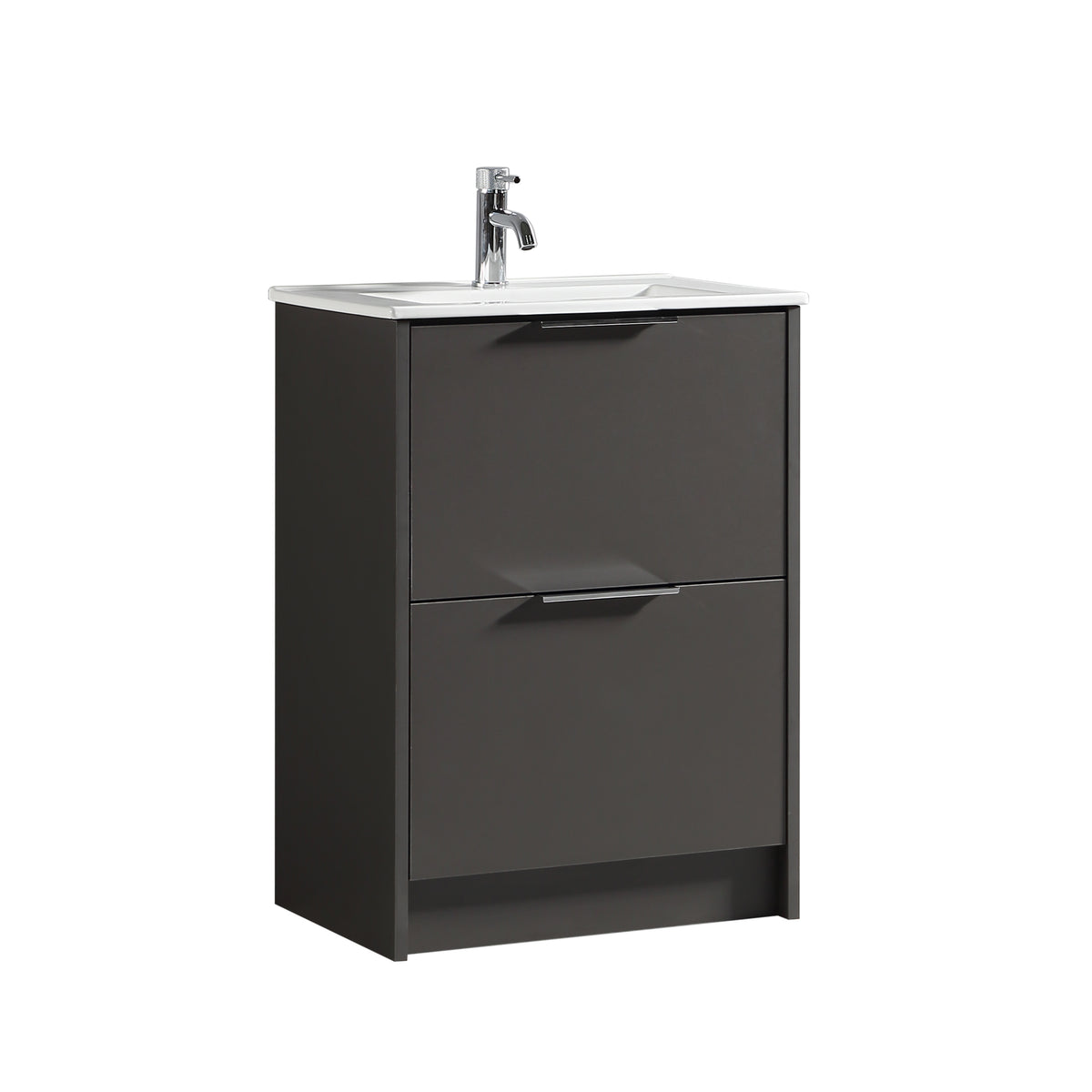 Sora 600mm Two Drawer F/S Vanity & Ceramic Basin - Midnight Grey