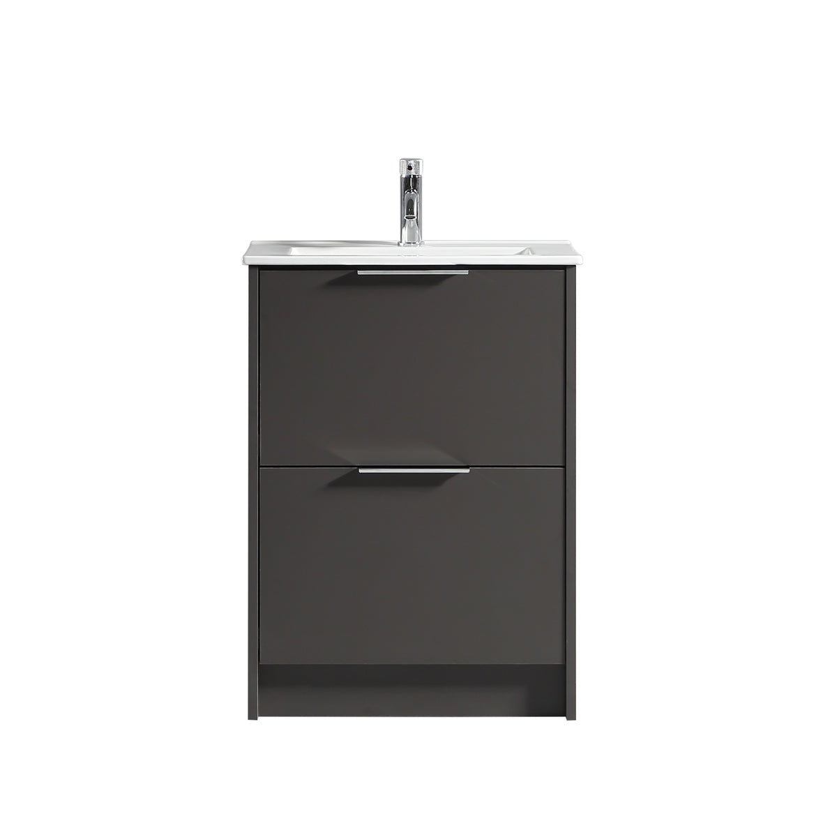 Sora 600mm Two Drawer F/S Vanity & Ceramic Basin - Midnight Grey