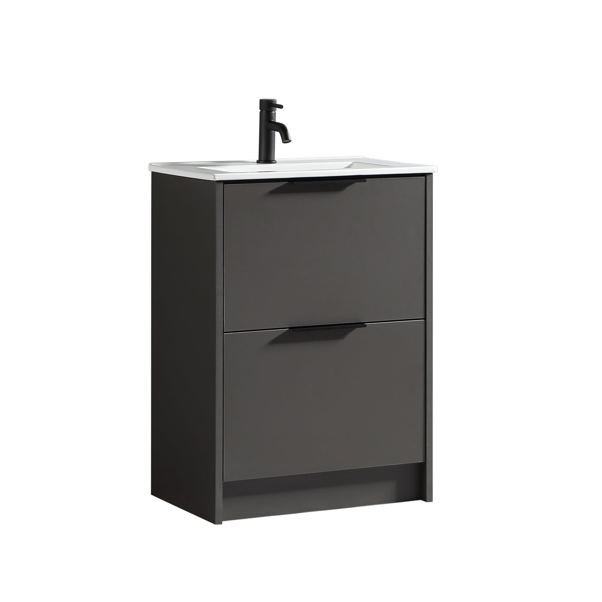 Sora 600mm Two Drawer F/S Vanity & Ceramic Basin - Midnight Grey