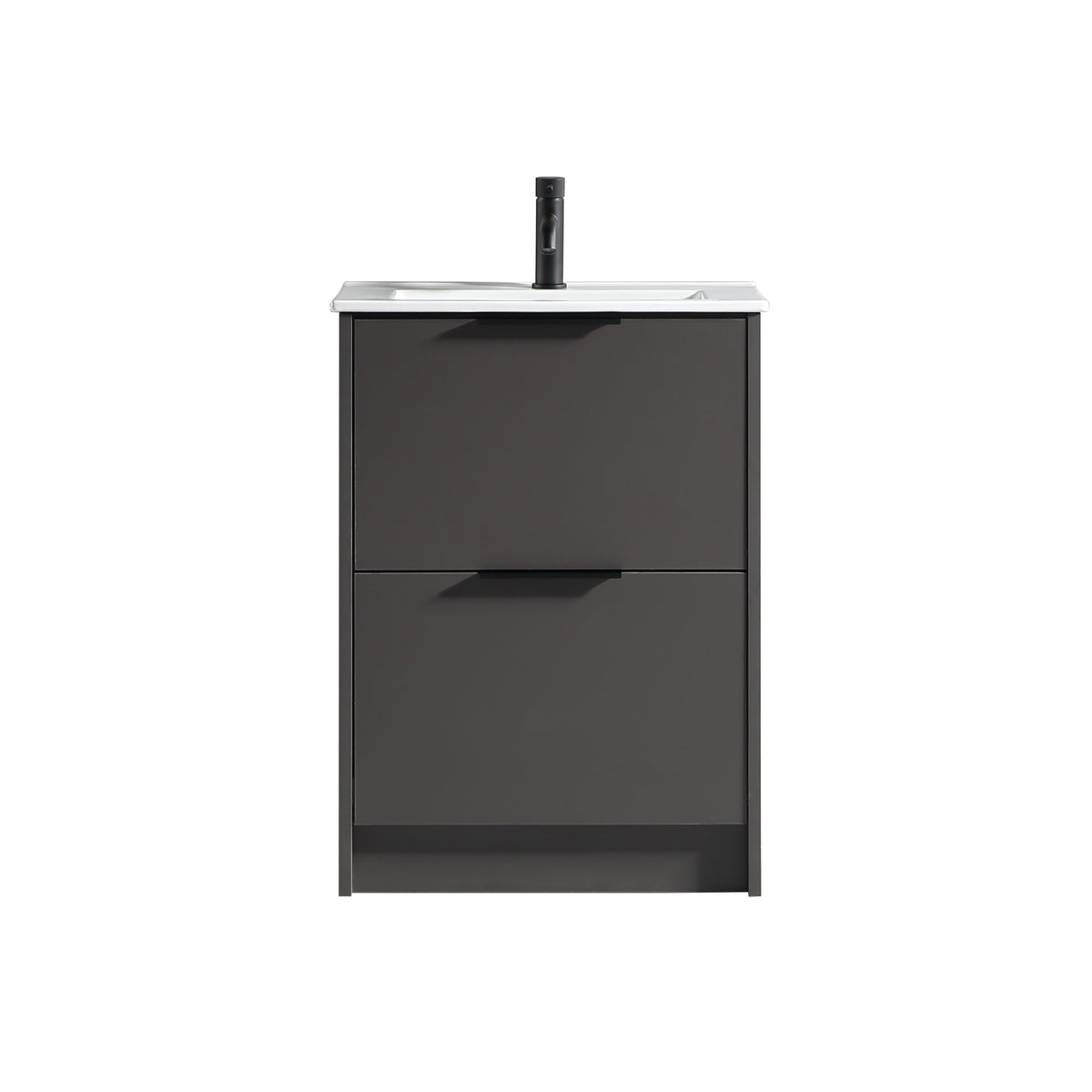 Sora 600mm Two Drawer F/S Vanity & Ceramic Basin - Midnight Grey
