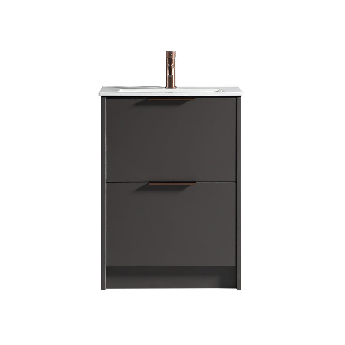 Sora 600mm Two Drawer F/S Vanity & Ceramic Basin - Midnight Grey