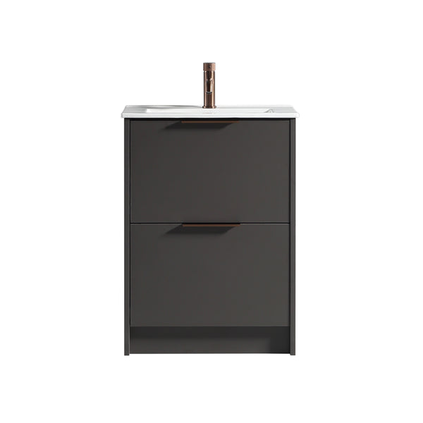 Sora 600mm Two Drawer F/S Vanity & Ceramic Basin  - Midnight Grey