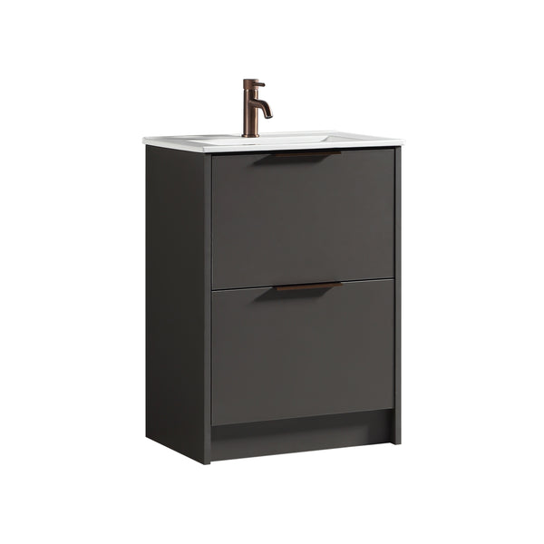 Sora 600mm Two Drawer F/S Vanity & Ceramic Basin  - Midnight Grey