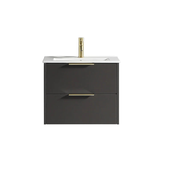 Sora 600mm Two Drawer W/H Vanity & Ceramic Basin  - Midnight Grey