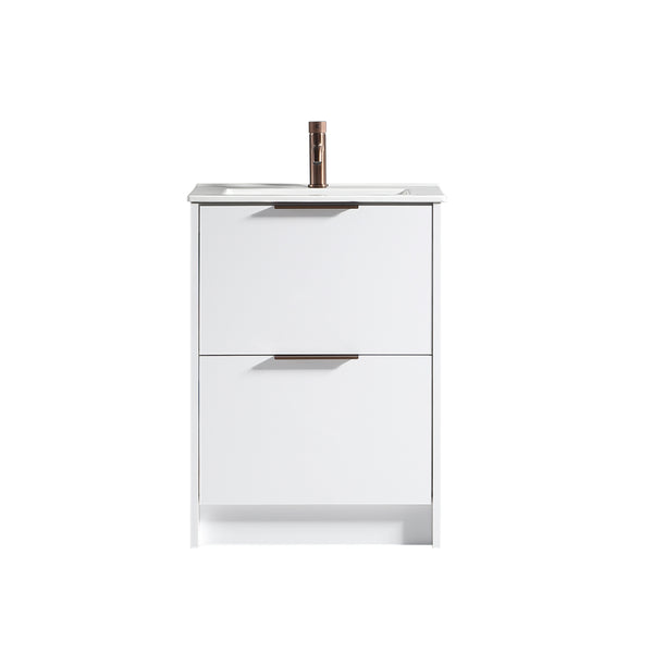 Sora 600mm Two Drawer F/S Vanity & Ceramic Basin  - Matte White