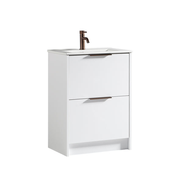 Sora 600mm Two Drawer F/S Vanity & Ceramic Basin  - Matte White