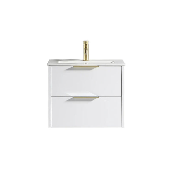 Sora 600mm Two Drawer W/H Vanity & Ceramic Basin  - Matte White