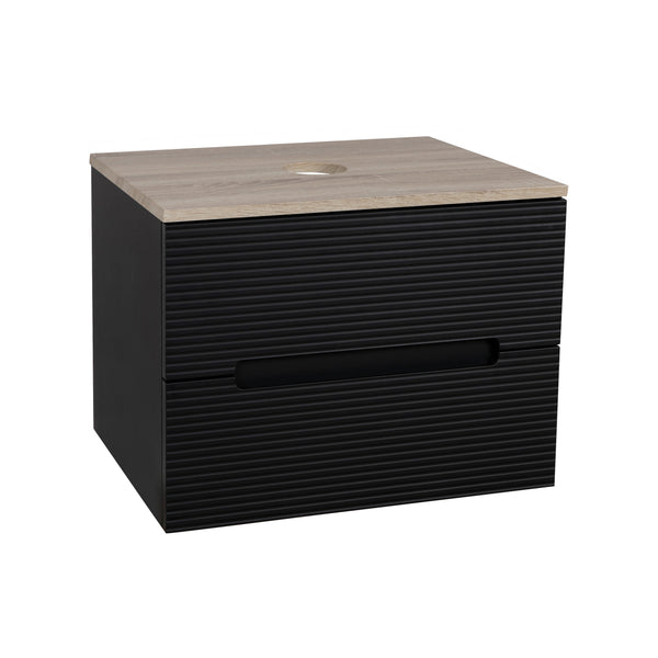 Monza Plus 600mm Fluted Wall Hung Vanity & Counter Top - Matte Black/Country Oak