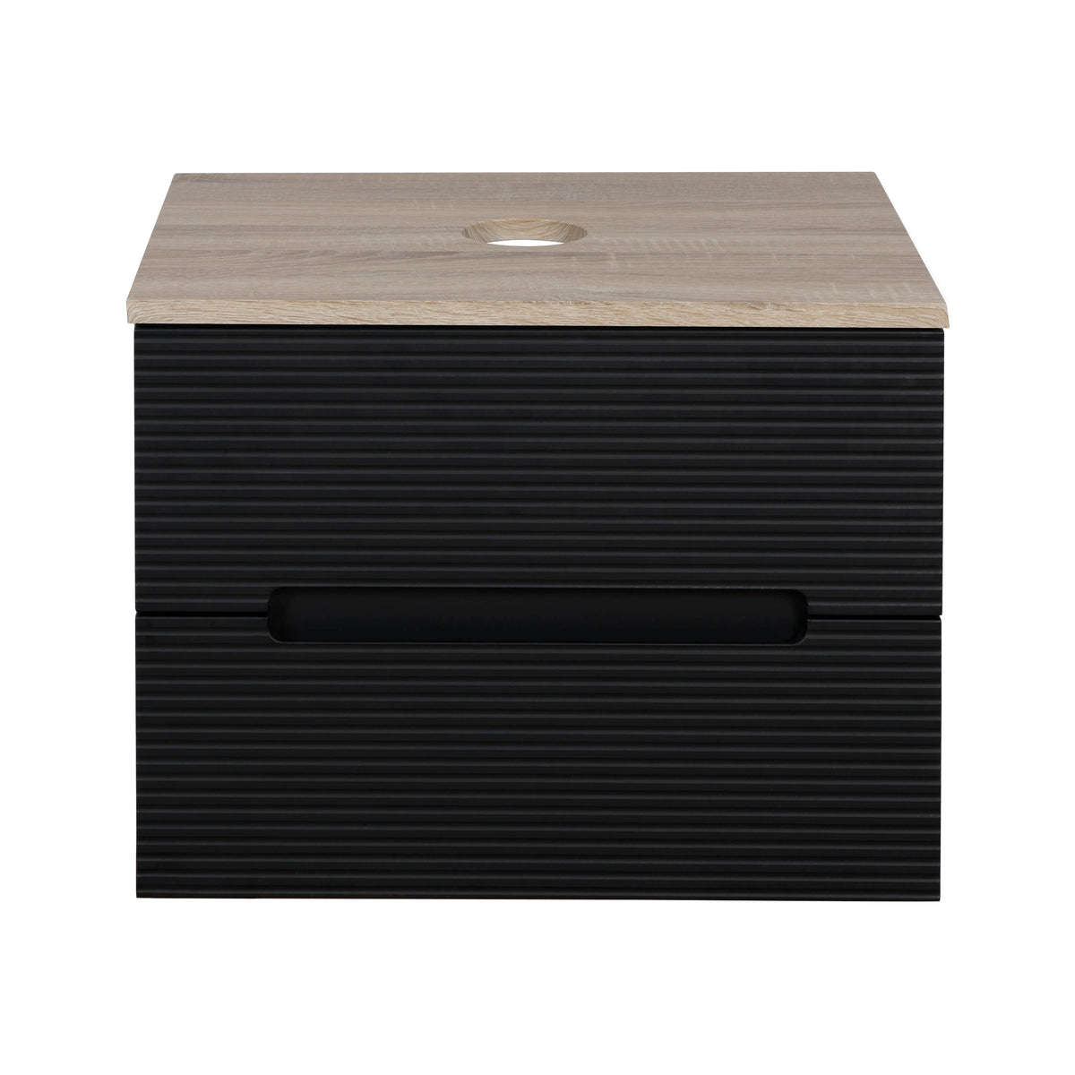 Monza Plus 600mm Fluted Wall Hung Vanity & Countertop - Matte Black/Country Oak