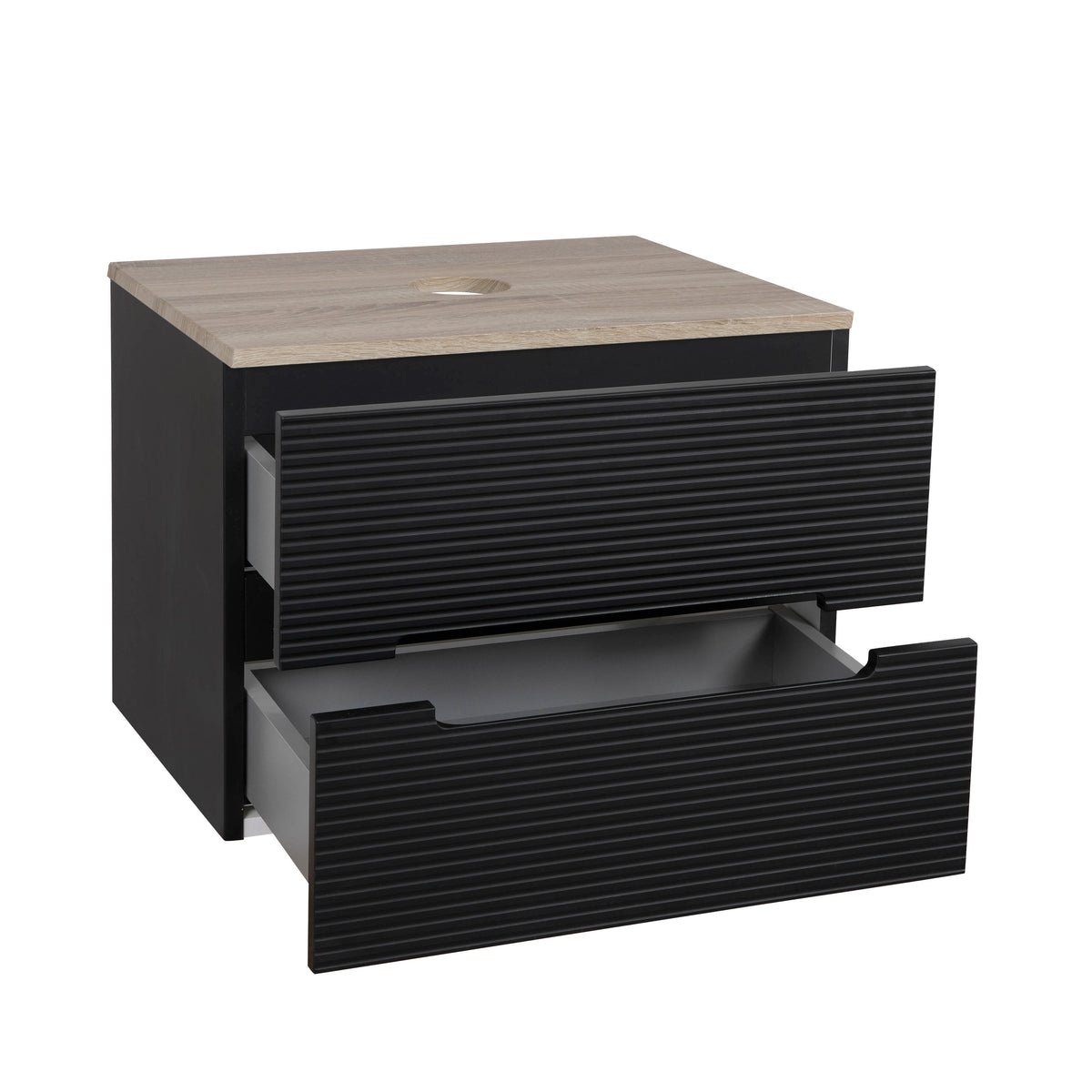 Monza Plus 600mm Fluted Wall Hung Vanity & Countertop - Matte Black/Country Oak