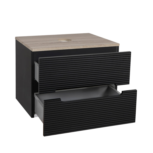 Monza Plus 600mm Fluted Wall Hung Vanity & Counter Top - Matte Black/Country Oak