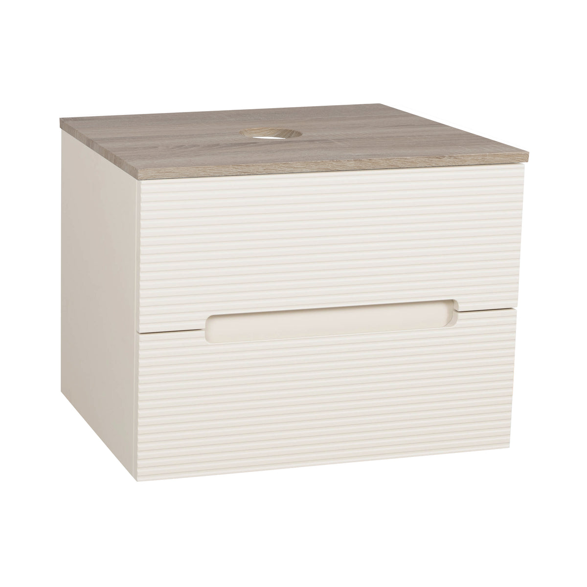 Monza Plus 600mm Fluted Wall Hung Vanity & Countertop - Warm Oatmeal/Country Oak