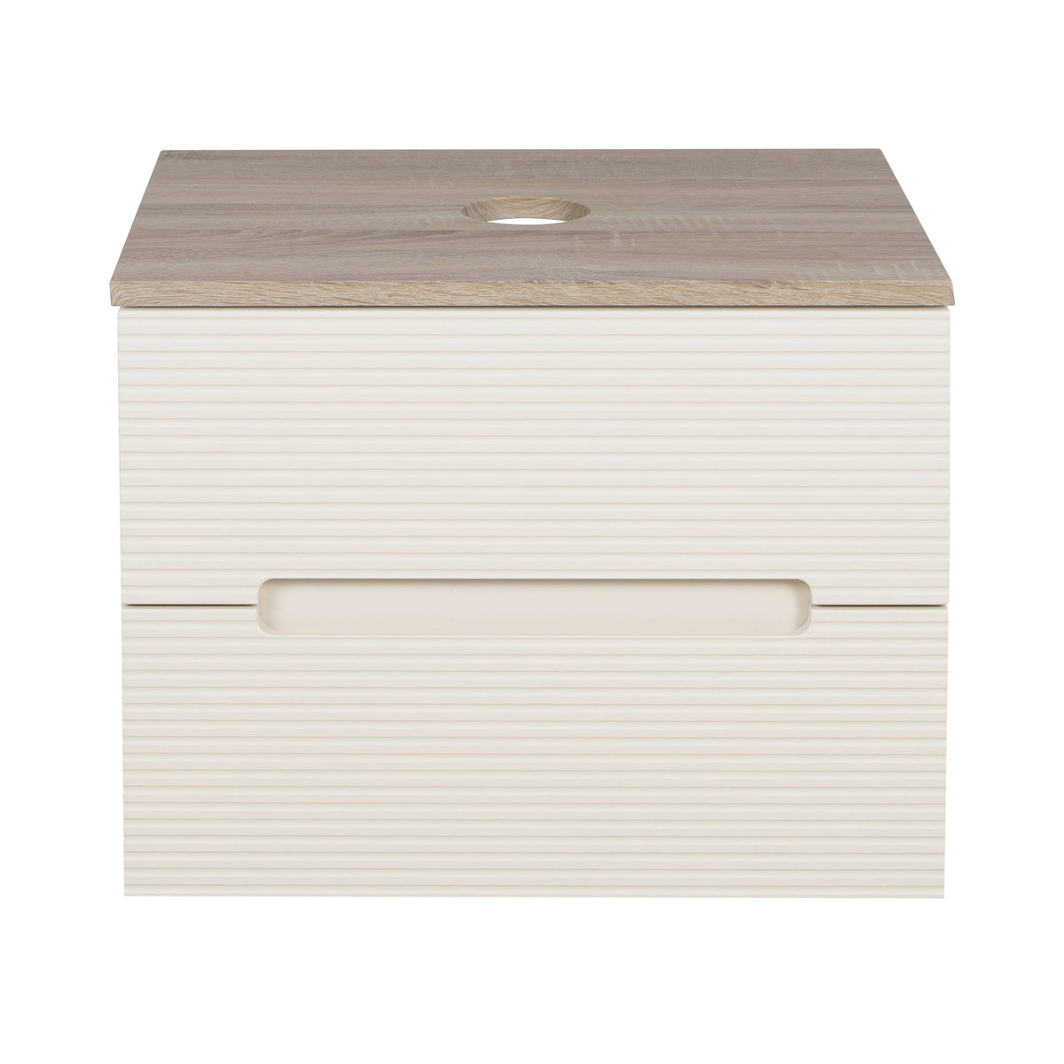 Monza Plus 600mm Fluted Wall Hung Vanity & Countertop - Warm Oatmeal/Country Oak