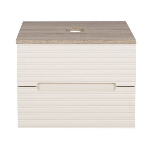 Monza Plus 600mm Fluted Wall Hung Vanity & Counter Top - Warm Oatmeal/Country Oak