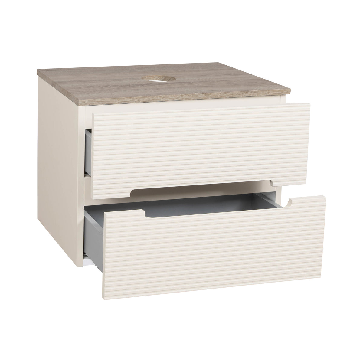 Monza Plus 600mm Fluted Wall Hung Vanity & Counter Top - Warm Oatmeal/Country Oak