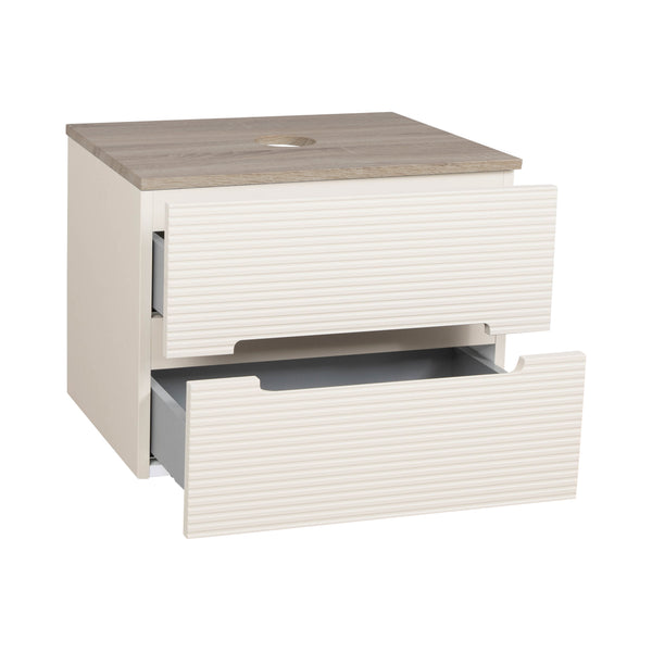 Monza Plus 600mm Fluted Wall Hung Vanity & Counter Top - Warm Oatmeal/Country Oak