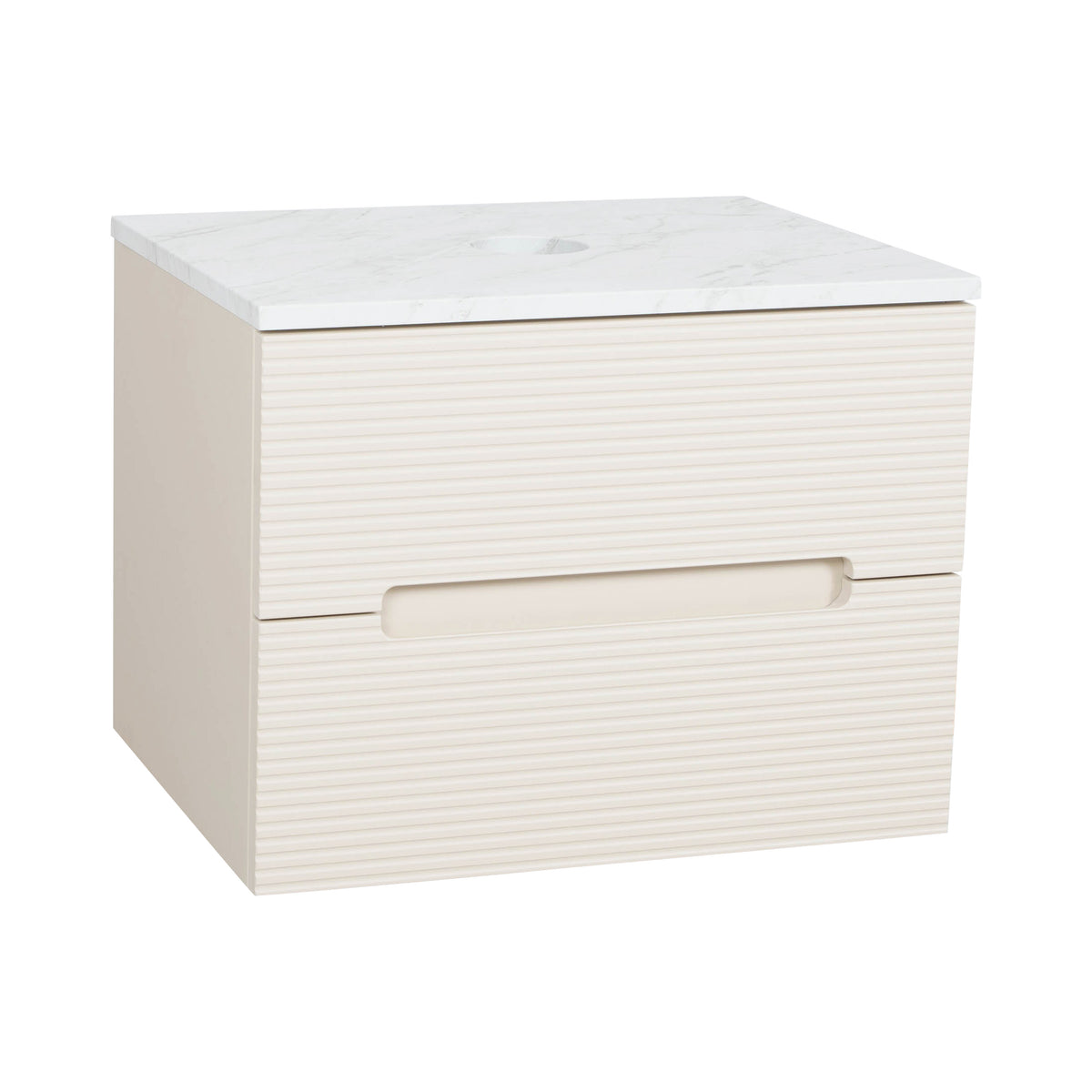 Monza Plus 600mm Fluted Wall Hung Vanity & Countertop - Warm Oatmeal/Grey Marble