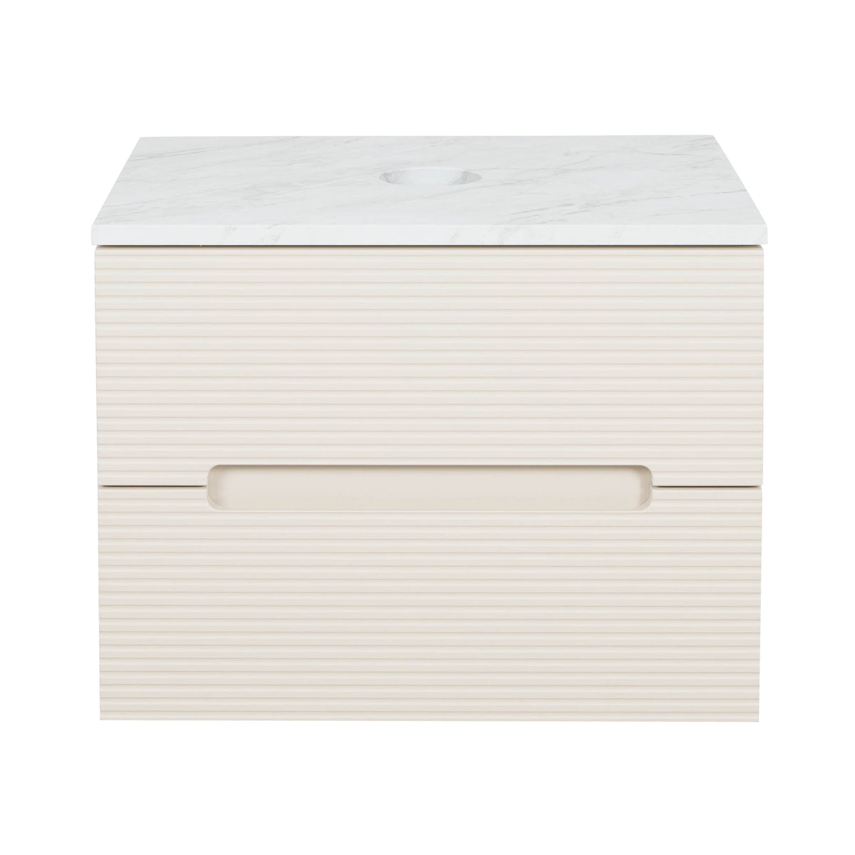 Monza Plus 600mm Fluted Wall Hung Vanity & Countertop - Warm Oatmeal/Grey Marble
