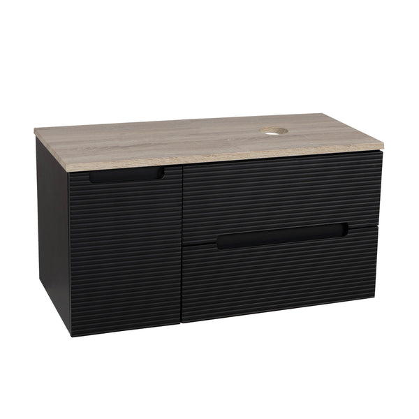 Monza Plus 900mm Fluted Wall Hung Vanity & Counter Top - Matte Black/Country Oak