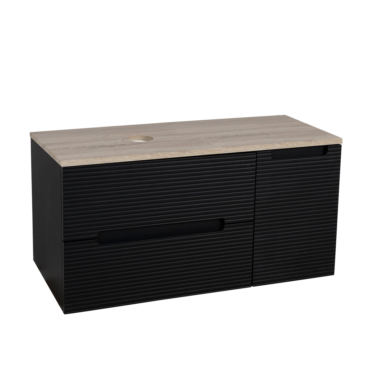 Monza Plus 900mm Fluted Wall Hung Vanity & Countertop - Matte Black/Country Oak