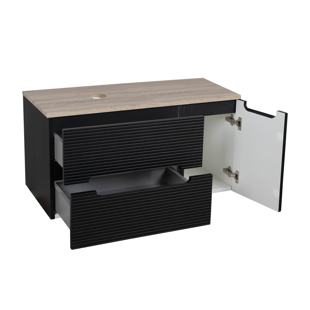Monza Plus 1200mm Fluted Wall Hung Double Vanity with Countertop - Aloe Green/Country Oak