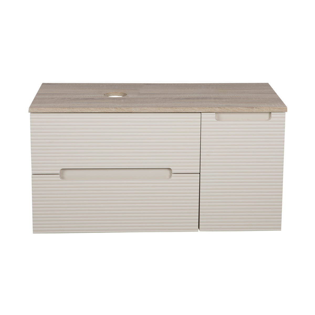Monza Plus 900mm Fluted Wall Hung Vanity & Countertop - Warm Oatmeal/Country Oak