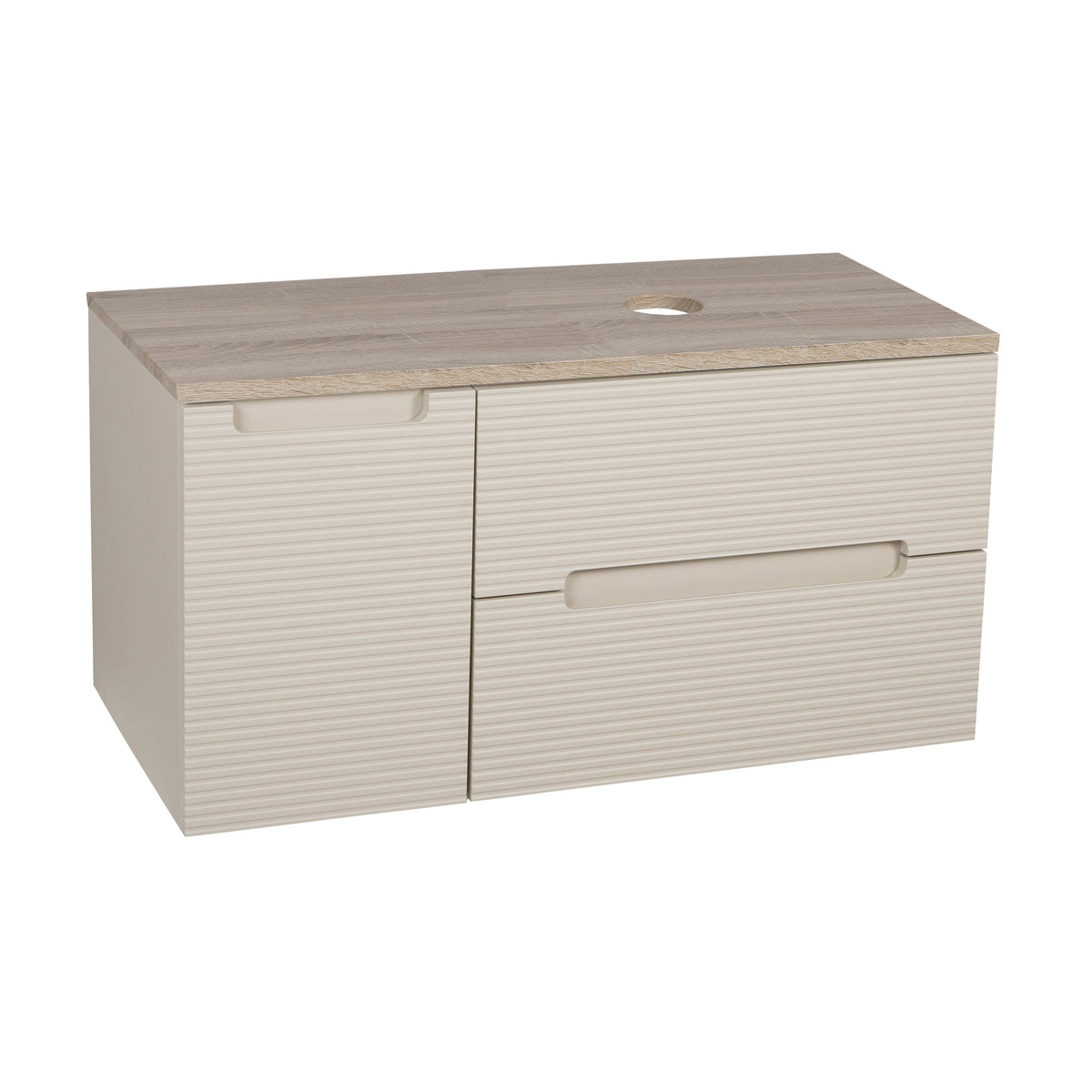 Monza Plus 900mm Fluted Wall Hung Vanity & Countertop - Warm Oatmeal/Country Oak
