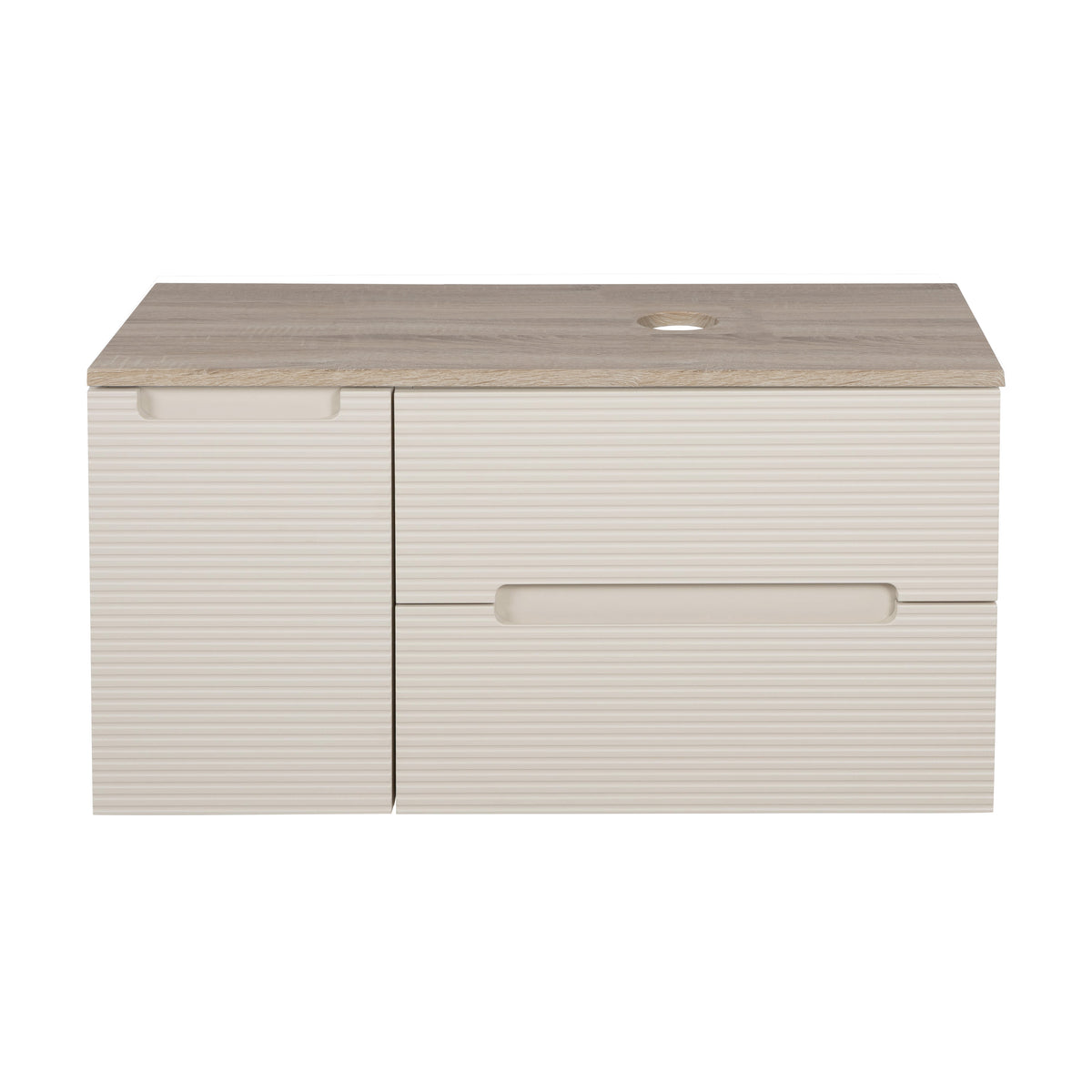 Monza Plus 900mm Fluted Wall Hung Vanity & Countertop - Warm Oatmeal/Country Oak