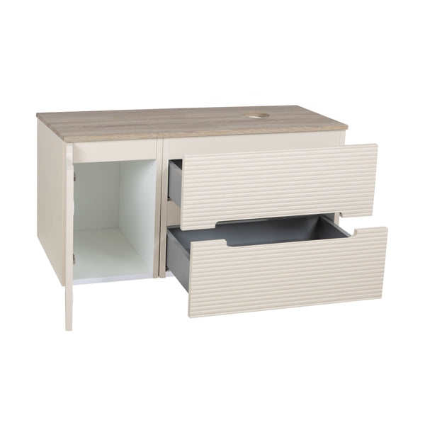 Monza Plus 900mm Fluted Wall Hung Vanity & Counter Top - Warm Oatmeal/Country Oak