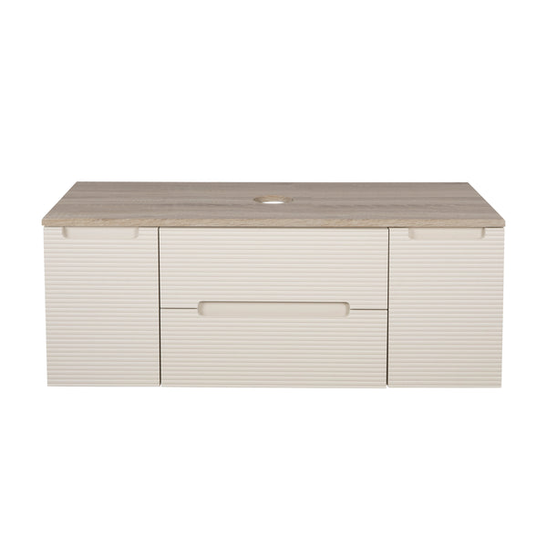 Monza Plus 1200mm Fluted Wall Hung Vanity w. 2 Side Cabinets & Counter Top - Warm Oatmeal/Country Oak