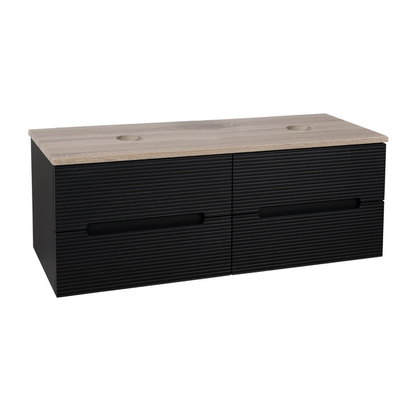 Monza Plus 1200mm Fluted Wall Hung Double Vanity w. Counter Top - Matte Black/Country Oak