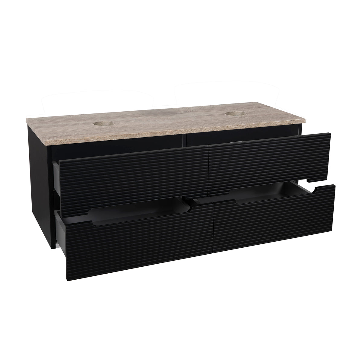 Monza Plus 1200mm Fluted Wall Hung Double Vanity with Countertop - Matte Black/Country Oak