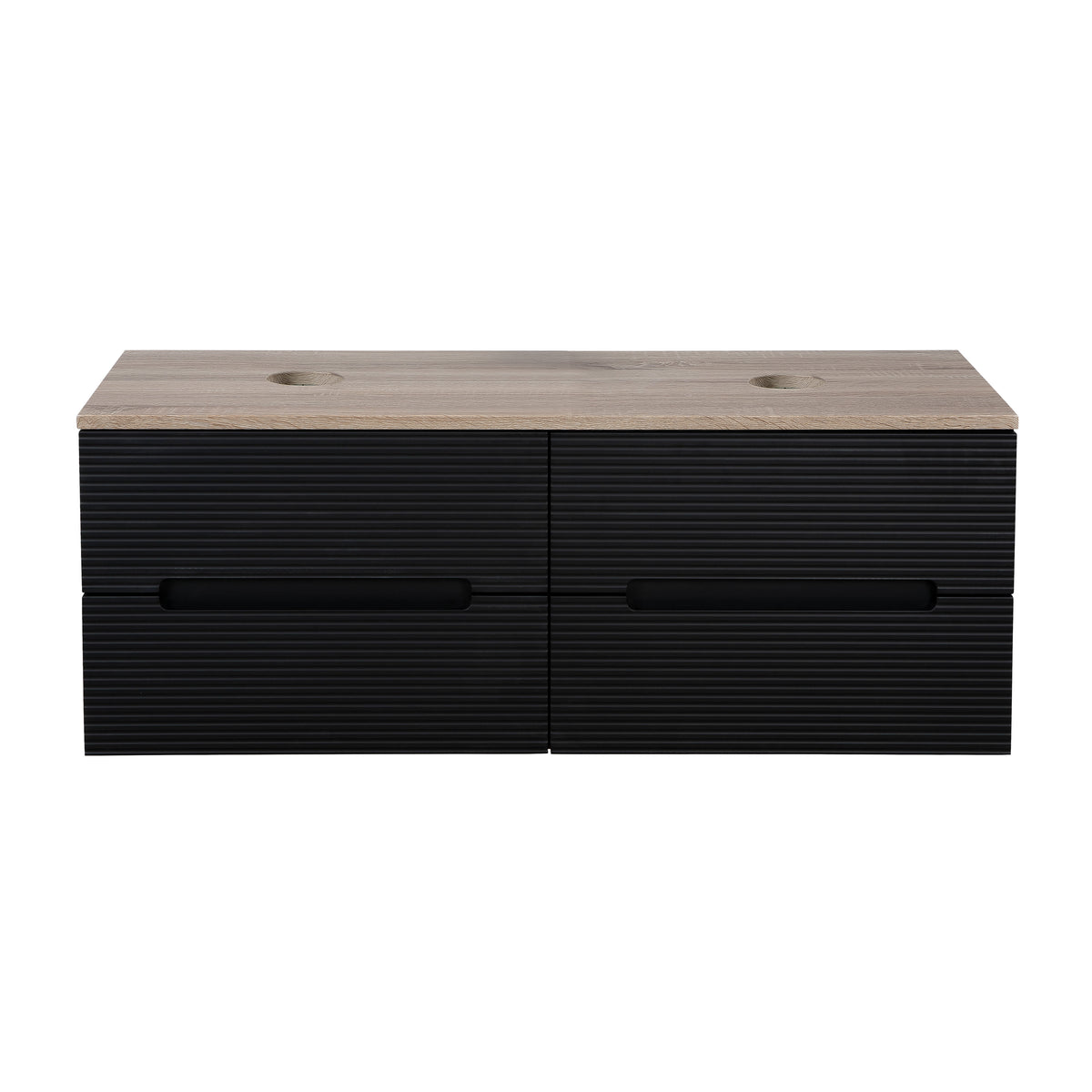 Monza Plus 1200mm Fluted Wall Hung Double Vanity with Countertop - Matte Black/Country Oak