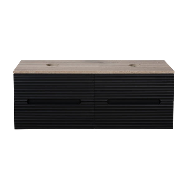 Monza Plus 1200mm Fluted Wall Hung Double Vanity w. Counter Top - Matte Black/Country Oak