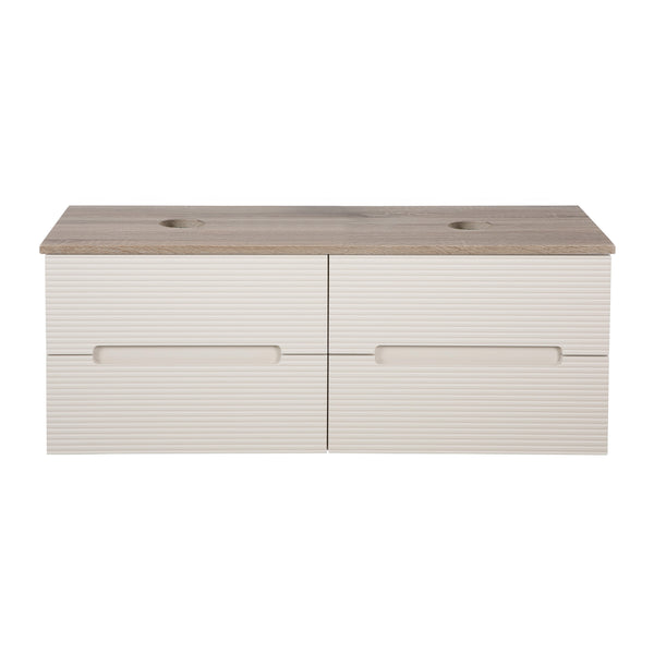 Monza Plus 1200mm Fluted Wall Hung Double Vanity w. Counter Top - Warm Oatmeal/Country Oak