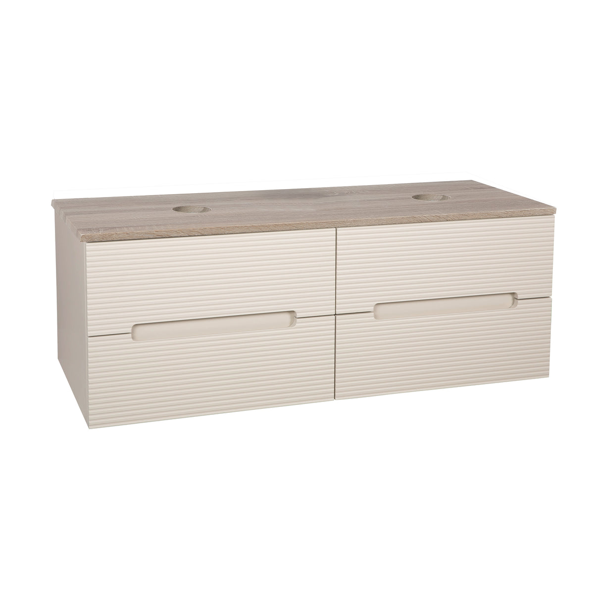Monza Plus 1200mm Fluted Wall Hung Double Vanity with Countertop - Warm Oatmeal/Country Oak