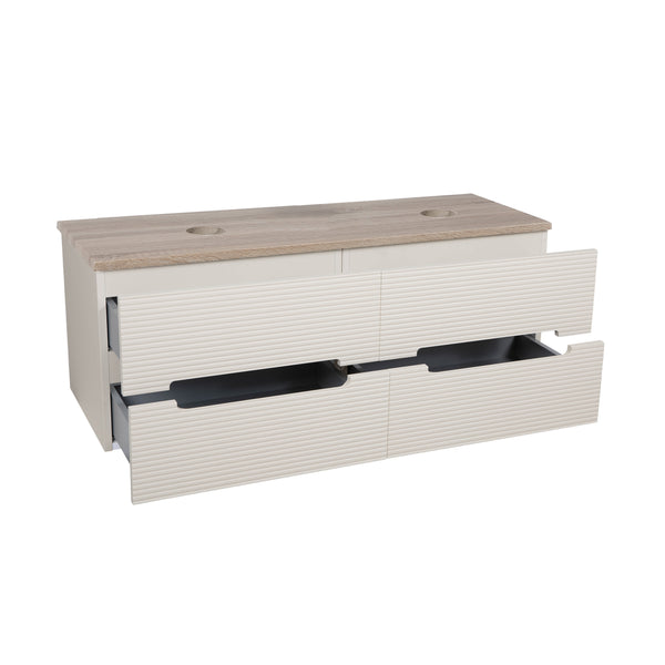 Monza Plus 1200mm Fluted Wall Hung Double Vanity w. Counter Top - Warm Oatmeal/Country Oak