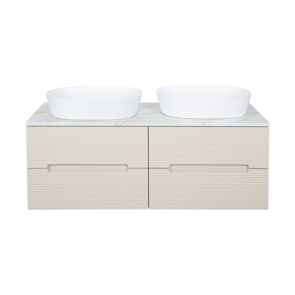 Monza Plus 1200mm Fluted Wall Hung Double Vanity w. Counter Top - Warm Oatmeal/Grey Marble
