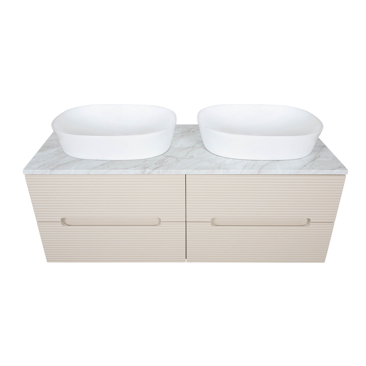Monza Plus 1200mm Fluted Wall Hung Double Vanity with Countertop - Warm Oatmeal/Grey Marble